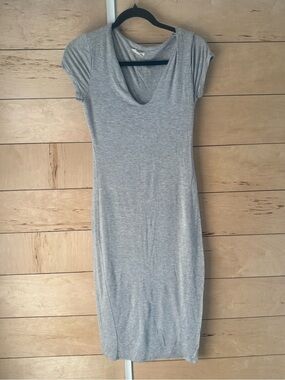 See You Monday Light Gray Scoop Neck Midi Dress
